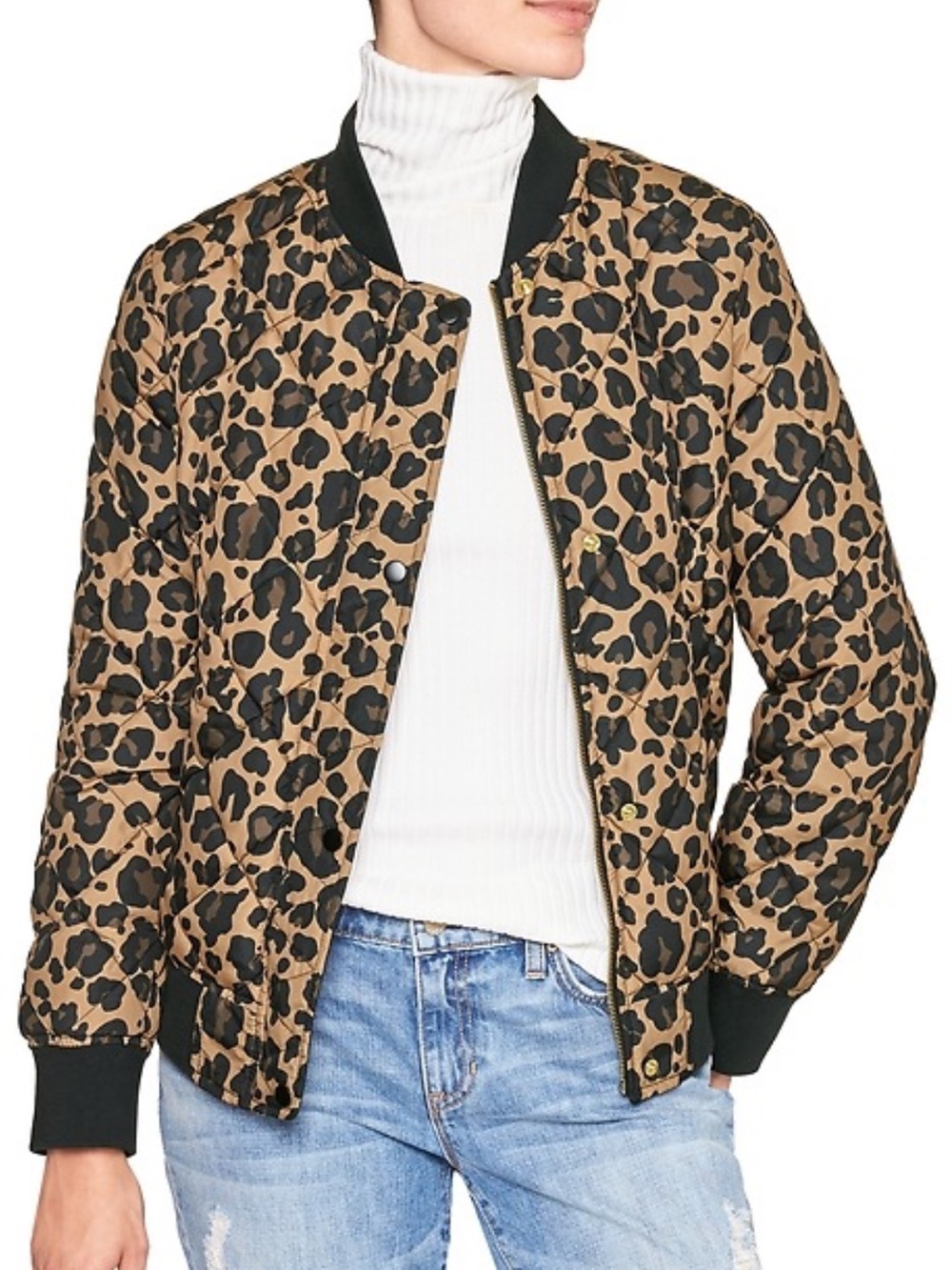 Gap Reversible Quilted Puffer Bomber Jacket Leopard/Black Size Small